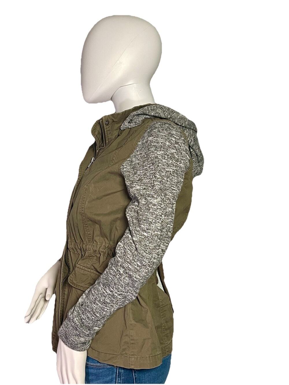 Love Tree Women's Sz Small Green & Gray Full Zip Basic Jacket W/ Hood & Pockets